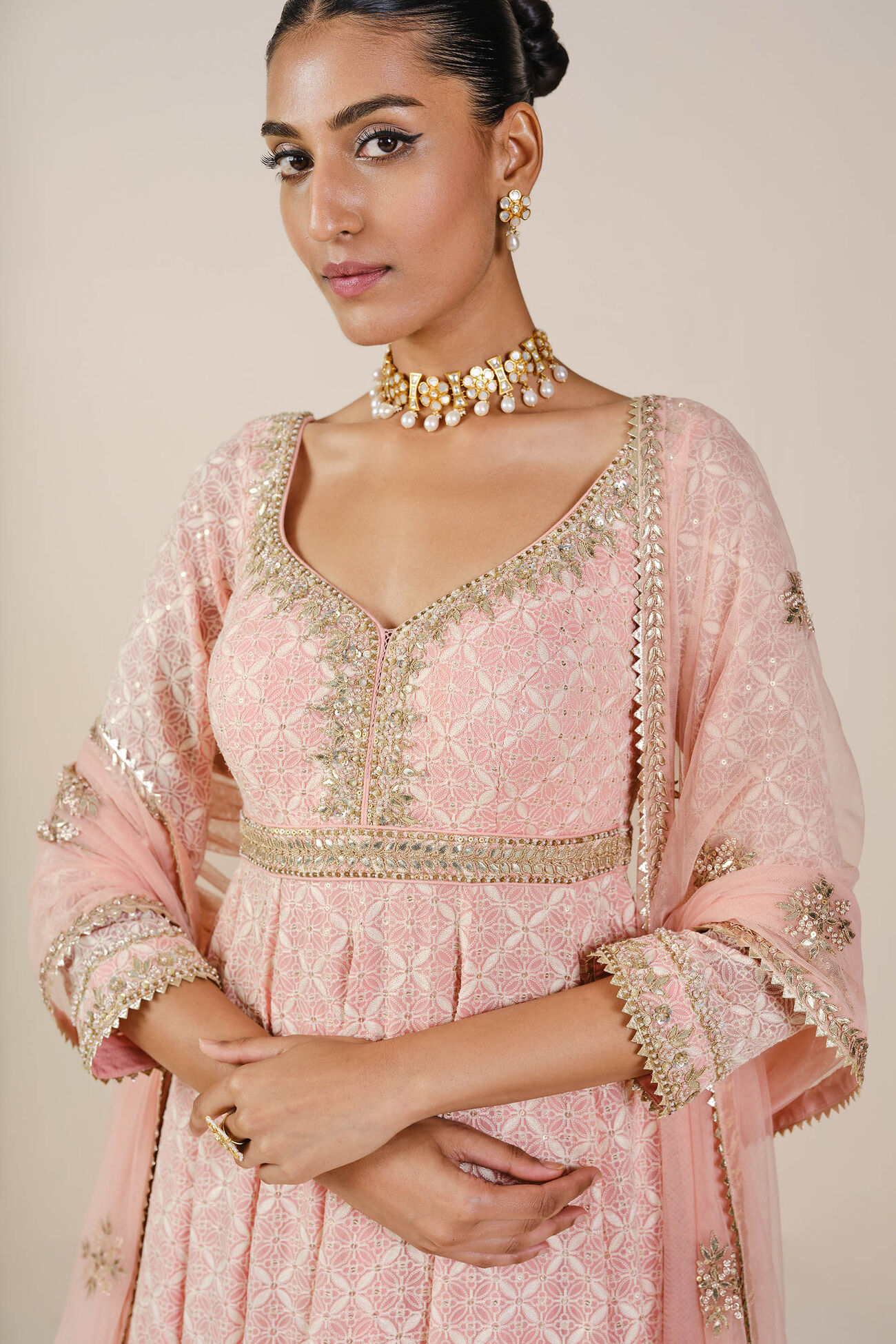 Aaloka Embroidered Georgette Anarkali Set - Blush, Blush, image 6